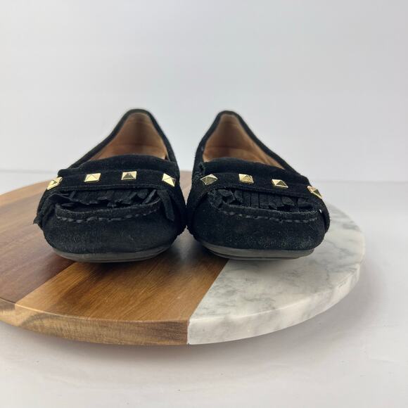 Vionic 5 Thera/VS080 Leather Fringe Studded Detail Women's Black Suede Moccasin - Picture 7 of 9